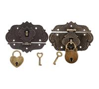 WOONEKY Lot de 2 Sets de Mini Cadenas Vintage en Alliage Clé Formes Cœur et Ours Loquets Décoratifs Rétro pour Boîte à Bijoux, Valise et Meuble, Petits Moraillons Vintage pour