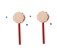 WOONEKY Lot De 2 Tambours à Hochet Bébé, Jouets Traditionnels Chinois En Peau De Mouton 7 Cm, Manche Bois Rouge, Instruments De Musique à Secouer Pour Éveil Et Motricité Garçon Et Filles
