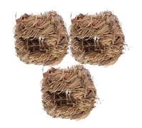 WOONEKY Lot de 3 Nids en Paille Tressée Naturelle pour Hamster et Lapin Maison en Herbe Confortable et Sûre Abri de Jeu Solide pour Petits Rongeurs Cage Hamsters et Animaux de