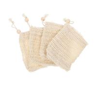 WOONEKY Lot de 4 Pochettes à Savonnette en Coton et Lin 13x9 Cm avec Cordon de Serrage pour Bain Exfoliante Homme et Femme Usage Familial et Voyage