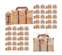 WOONEKY Lot de 60 Mini Boîtes à Dragées Valises de Voyage en Papier Kraft Vintage 8,1 X 5,6 X 3 Cm, Boîte à Bonbons pour Mariage et Fête Thème du Voyage, Coffret Présent Original