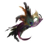WOONEKY Masques en dentelle pour bal de fin d'année et masques de bal du soir, masque demi-visage plume dégradé violet or vert, design détachable, pour ball et diverses occasions de fête
