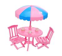 WOONEKY Miniature pour Maison de Poupée Mobilier Résine Table Rose Chaises et Tasses à Café avec Bord Doré Accessoires Miniatures pour Paysage et Diorama