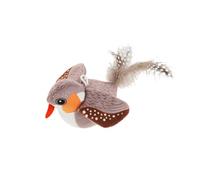WOONEKY Oiseau Factice Sonore pour Chat Intérieur Baguette à Chat Interactive Cri Réaliste Petit Bâtonnet Oiseau Blanc Tacheté Gris pour Jeu Stimulant et Exercice Actif du Félin