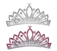 WOONEKY Peigne Couronne Garçon et Filles 2 Pièces Coiffe en Cristal Diamant Blanc Argenté et Rose Argenté Diadème d'Anniversaire pour Fille Accessoire Cheveux pour Fête Bal Concours Mini-Peigne