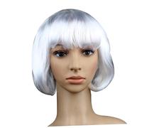 WOONEKY Perruque Bob Blanche Courte Droite avec Frange pour Femme et Garçon Fille Style Cosplay et Fête Synthétique Naturel