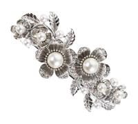 WOONEKY Pince à Cheveux Fleur Vintage Alliage avec Perles et Strass Taille L Barrette Élégante pour Femmes Accessoire Demi-queue ou Chignon Clip Cheveux Raffiné pour Mariage et Usage
