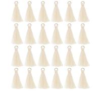 WOONEKY Pompons Porte-clés en Rayon Beige 3 Cm, Lot de 50 Pièces Robustes pour Création de Bijoux et Accessoires DIY en Coffret Présent