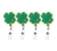 WOONEKY Porte-badge Rétractable Vert à Paillettes Forme Trèfle Lot de 4 Pièces en Acrylique Léger Clip Sécurisé pour Badge Professionnel Saint-patrick Bureau Infirmière Élève