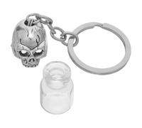 WOONEKY Porte-clés Urne pour Animaux en Verre et Alliage de Zinc avec Couvercle Ouvrable, Design Crâne Gothique Artistique, Souvenir pour Cendres et Poils de Chat Argenté