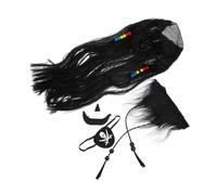 WOONEKY Set de Costume Pirate Halloween avec Perruque Tresse Barbe et Cache-œil Non-tissé pour Accessoires de Déguisement Cosplay