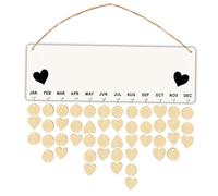 WOONEKY Tableau de Rappel D'anniversaire en Bois Naturel Disques Ronds et Cœurs, Calendrier Suspendu Diy, Présentoir de Date Décoratif pour Maison et Bureau, Kit 1 Pièce, Beige et Noir
