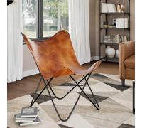Woonisher Chaise Papillon Marron Cuir véritable mobilier de Jardin extérieur