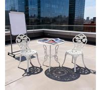 Woonisher Ensemble Bistro 3 pièces en Fonte d'aluminium Blanche à Motif Floral, idéal pour Les Petits balcons, Style Romantique, Parfait pour décorer terrasse et Jardin.