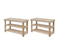 Woonisher Étagère à Chaussures 2 en 1 avec Dessus Banc 2 pcs Bois Massif Meuble Case de Rangement
