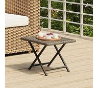 Woonisher Table Pliable Gris 45x35x32 cm résine tressée Table Jardin Exterieur Salon de Jardin Pas Cher