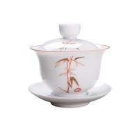Woonsoon Jingdezhen Tasse à thé en porcelaine chinoise Gaiwan faite à la main 200 ml Kungfu Soupière chinoise émaillée avec bol à lèvres et soucoupe (bambou)