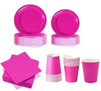 WOOPARTY Service de Table jetable en Papier Fuchsia 112 pièces, pour fête d'anniversaire, kit pour 24 invités