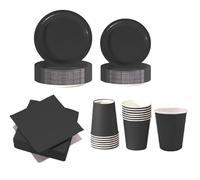 WOOPARTY Service de Table jetable en Papier Noir 112 pièces, pour fête d'anniversaire, pour 24 invités