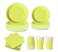 WOOPARTY Service de Table jetable en Papier Vert anis 112 pièces, pour fête d'anniversaire, pour 24 invités
