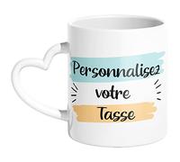 Woopers Tasse Mug avec Poignée en Forme de Cœur Blanc Personnalisée avec 1 ou 2 Photos et Textes - Idée Cadeau pour la Fête des Pères.