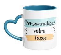 Woopers Tasse Mug avec Poignée en Forme de Cœur Bleu Clair Personnalisée avec 1 ou 2 Photos et Textes - Idée Cadeau pour la Fête des Pères.