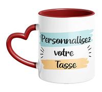 Woopers Tasse Mug avec Poignée en Forme de Cœur Rouge Personnalisée avec 1 ou 2 Photos et Textes - Idée Cadeau pour la Fête des Pères.