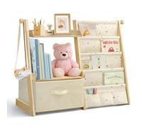 wooshwa Bibliotheque Enfant Meuble Rangement Livre Enfant avec 4 Niveaux, 2 Étagères de Présentation et 1 boîte de Rangement, Solide Bois pour Livres et Jouet Chambre Enfant - Terrazzo