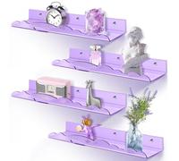 wooshwa Etagere Étagère Murale Salle de Bain Cuisine Murales sans Percage Chambre Acrylique Lot de 4, 2 Façons de Montage pour Salon Cuisine Bureau Salle de Bain - Pourpre, 40 x 9 x 4 cm