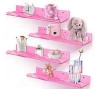 wooshwa Etagere Étagère Murale Salle de Bain Cuisine Murales sans Percage Chambre Acrylique Lot de 4, 2 Façons de Montage pour Salon Cuisine Bureau Salle de Bain - Rose, 40 x 9 x 4 cm
