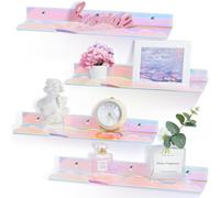 wooshwa Etagere Étagère Murale Salle de Bain Cuisine Murales sans Percage Chambre Acrylique Lot de 4, 2 Façons de Montage pour Salon Cuisine Bureau Salle de Bain - Couleurs Laser, 40 x 9 x 4 cm
