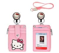 Woosifun Joli porte-badge rétractable avec mousqueton robuste, 1 fenêtre transparente pour carte d'identité, et 4 emplacements pour cartes sur les 2 côtés pour étudiants, adolescents, garçons, filles