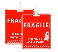 Wootile Lot de 2 étiquettes de bagage fragiles de 12,7 x 10,2 cm - Poignée avec étiquette d'entretien pour valises, bagages ou sacs, femmes et hommes (rouge)