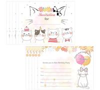 wootile Lot de 24 cartes d'invitation d'anniversaire avec enveloppes pour enfants et chats 14 x 10,8 cm