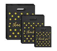 WOOWAIR 300Pcs Sac Pl1astique “Thank you”, 3 Tailles Sac Transport Poignée Brillant, Sacs de Vente au Détail Etanche pour L'emballage Stockage Shopping (Gold dot pattern)