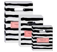 WOOWAIR 300Pcs Sac Plastique “Thank you”, 3 Tailles Sac Transport Poignée Brillant, Sacs de Vente au Détail Etanche pour L'emballage Stockage Shopping (Stripes)
