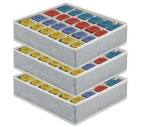 WOOWAIR Boîtes de Rangement pour Chaussettes, Lot de 3 Boîte de rangement pour sous-vêtements en non-tissé, 24 Grilles Organiseurs de Tiroir Placards avec Compartiments(Gris + Blanc)