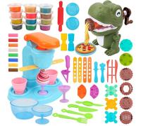 WOOWAIR Pâte à Modeler pour Enfants - 58 Pièces Accessoires, Machine à Glace et à Pâtes Dinosaure avec 12 Boîtes - Set d'Outils dès 3 Ans