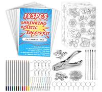 WOOWAIR Plastique Fou, 183 Pièces Plastic Fou, Incluent A4 10 Plastique Fou Transparent, 5 Dingue avec Motif, Perforatrice, Crayon, Fermoir, Magique Kit pour Enfant, 200mm x 290mm (183 Pièces)