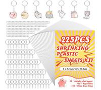 WOOWAIR Plastique Fou Set - 225 Pièces A5 Transparent, 100 Boucles Ouvertes, 100 Anneaux Porte Clé - Kit Magique pour Bricolages, 20x14.5cm