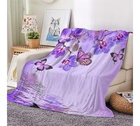Woowin Couverture Polaire Adultes Papillon 3D ete Flanelle Plaid Couverture 150x200 Orchidée Tropicale Douce Chaude Moelleuse Couverture de Lit 2 Personne en Microfibre pour Enfant Fille Garcon Ado