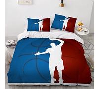 Woowin Housse De Couette 140x200 Fille Garcon 3D Basket Parure de Lit 1 Personne Logo De Basket-Ball Douce Microfibre Literie 3 pièces avec Fermeture Éclair et 2 Taies d'oreiller 50x75cm