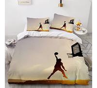 Woowin Housse De Couette 140x200 Fille Garcon 3D Basket Parure de Lit 1 Personne Match De Basket Douce Microfibre Literie 3 pièces avec Fermeture Éclair et 2 Taies d'oreiller 50x75cm