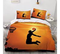Woowin Housse De Couette 140x200 Fille Garcon 3D Basket Parure de Lit 1 Personne MVP Dunk Douce Microfibre Literie 3 pièces avec Fermeture Éclair et 2 Taies d'oreiller 50x75cm, 140x200cm