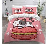 Woowin Housse De Couette 140x200 Fille Garcon 3D Chat Mignon Parure de Lit 1 Personne Dessin Animé Kawaii Douce Microfibre Literie 3 pièces avec Fermeture Éclair et 2 Taies d'oreiller 50x75cm