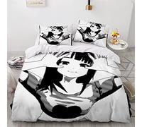 Woowin Housse De Couette 220x240 Adultes 3D Fille Animée Parure de Lit 2 Personnes Mangas Douce Microfibre Housse De Couette 3 pièces avec Fermeture Éclair+2 Taies d'oreiller 50x75cm