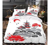 Woowin Housse De Couette 220x240 Adultes 3D Forêt d'automne Parure de Lit 2 Personnes Style Japonais Douce Microfibre Housse De Couette 3 pièces avec Fermeture Éclair+2 Taies d'oreiller 50x75cm