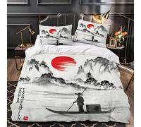 Woowin Housse De Couette 220x240 Adultes 3D Japon Parure de Lit 2 Personnes Aquarelle Vintage Douce Microfibre Housse De Couette 3 pièces avec Fermeture Éclair+2 Taies d'oreiller 50x75cm