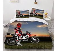 Woowin Housse De Couette 220x240 Adultes 3D Motocross Parure de Lit 2 Personnes Sport Extrême Douce Microfibre Housse De Couette 3 pièces avec Fermeture Éclair+2 Taies d'oreiller 50x75cm