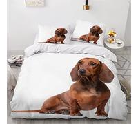 Woowin Housse De Couette 240x260 3D Motif Teckel Poil Court Parure De Lit 2 Personnes Animal De Compagnie Housse De Couette en Microfibre Et 2 Taies d'oreiller 50x75,pour Adulte Fille Garçon 3 pièces